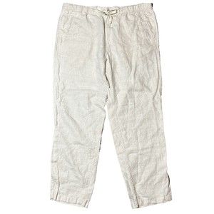 TASSO ELLA ISLAND 100% LINEN Pants Oatmeal Drawstring Button Zip Size XL Pockets